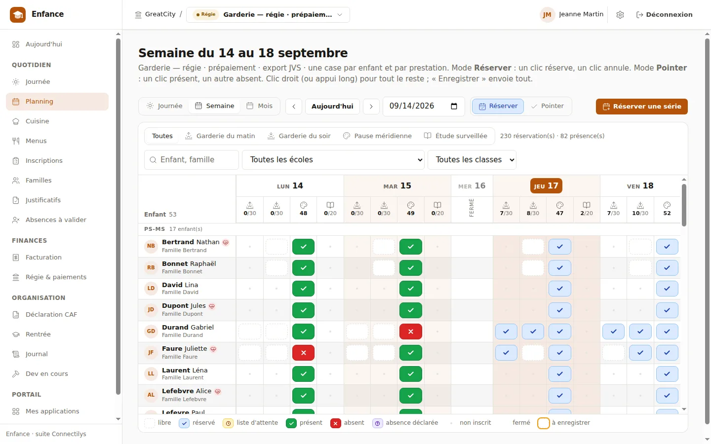 Enfance : écran réel de la commune de démonstration.